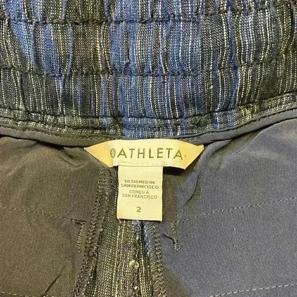 Athleta Women's 4" Short Blue Stripe Cabo Linen Textured Resortwear Travel Beach - Picture 6 of 11